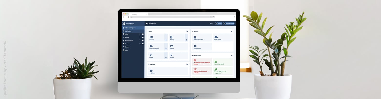 Bildschirm mit dem backend von Joomla! 4