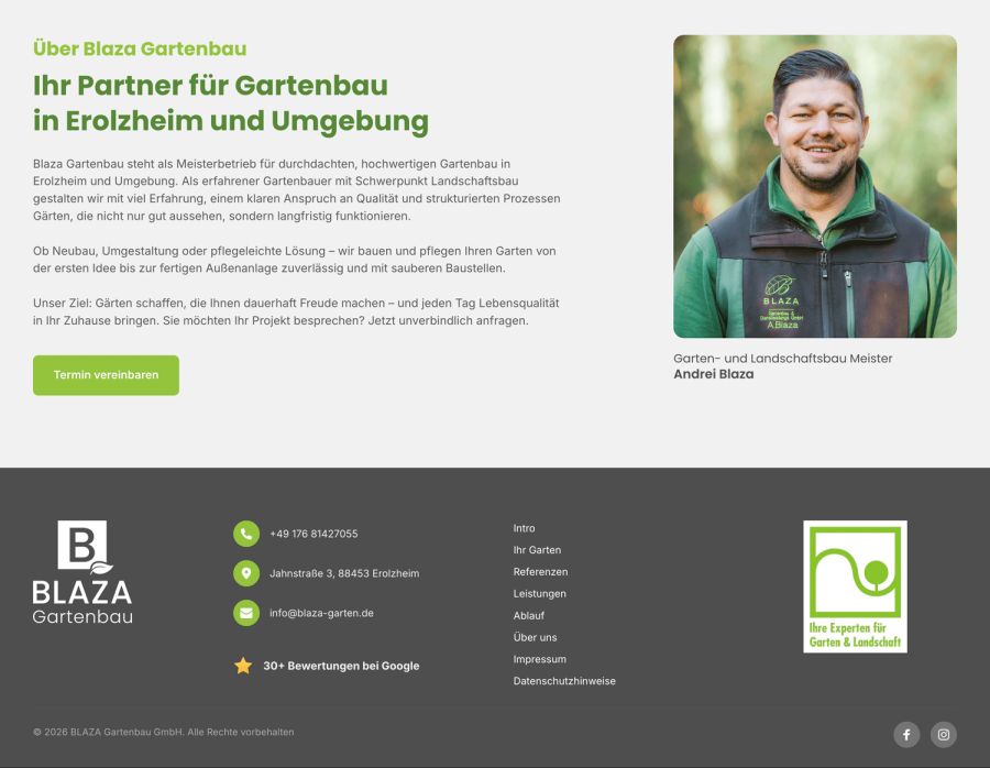 Webseite Blaza Gartenbau