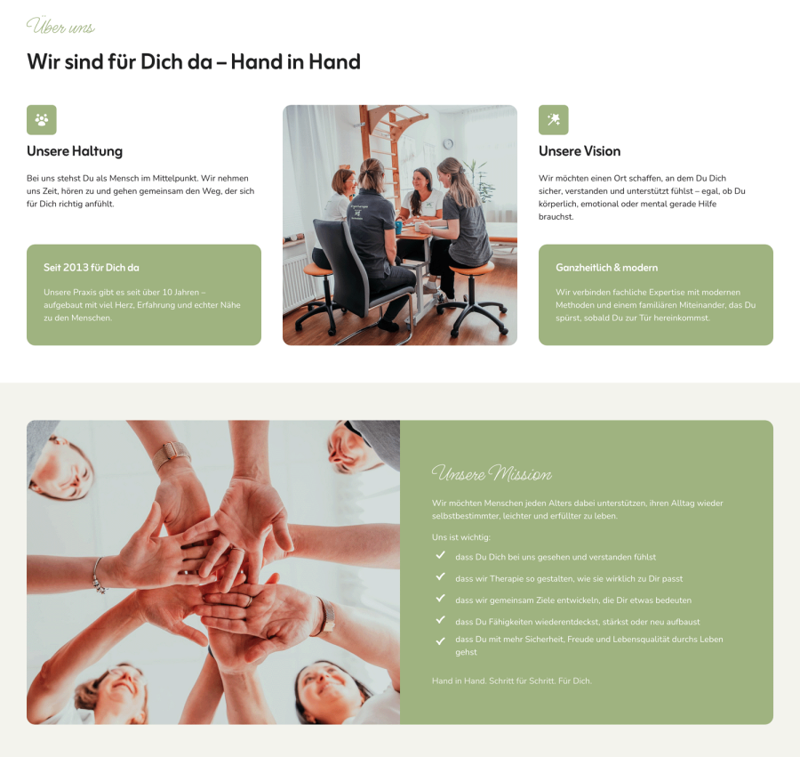 Webseite Ergotherapiepraxis Hand in Hand
