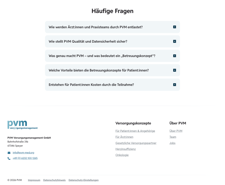 Webseite PVM Versorgungsmanagement