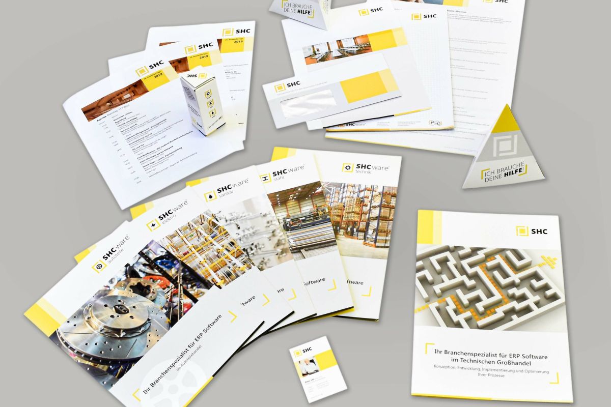 shc flyer broschueren ausgelegt