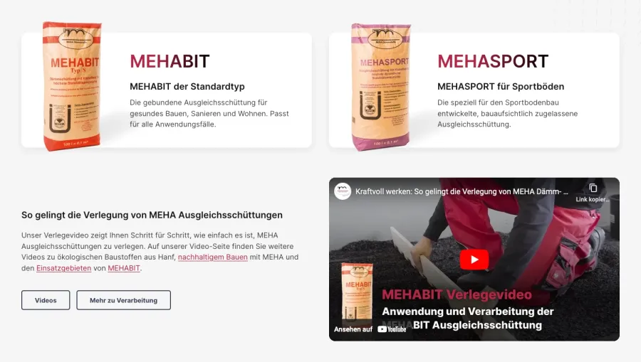Webseite MEHA Dämm- und Ausgleichsschüttungen