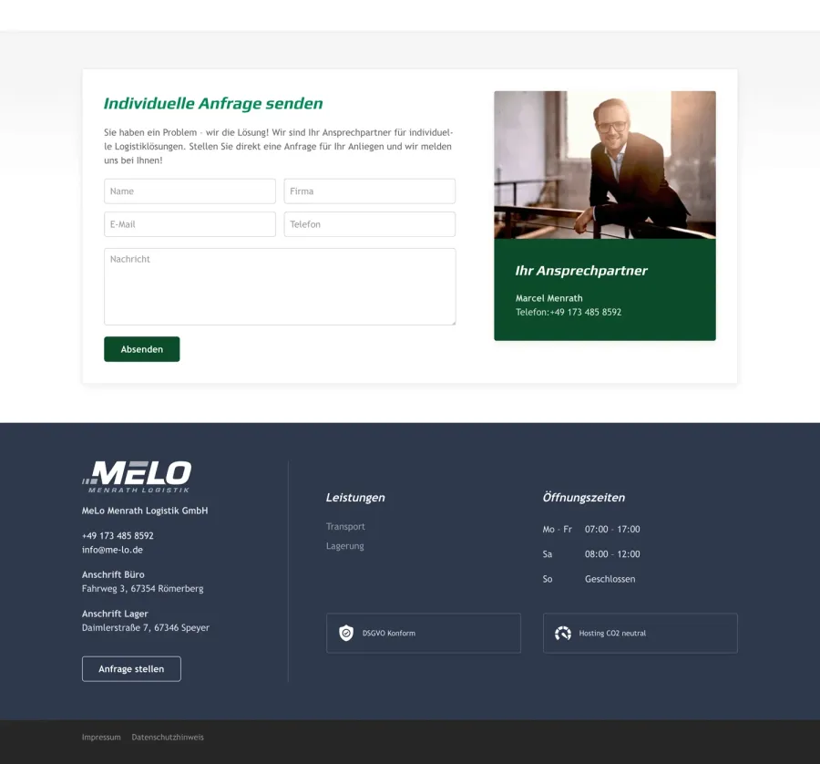 Webseite MeLo – Menrath Logistik
