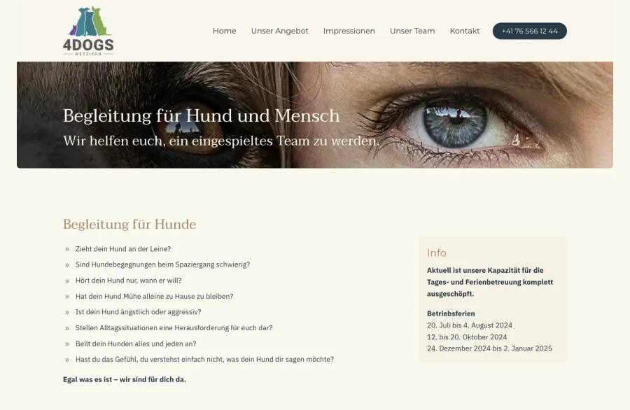 Webseite 4Dogs Hundebetreuung