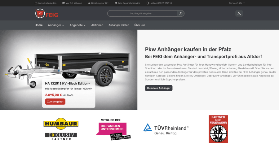 Webseite FEIG Anhänger Onlineshop
