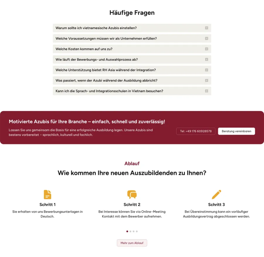 Webseite RH Asia Consulting