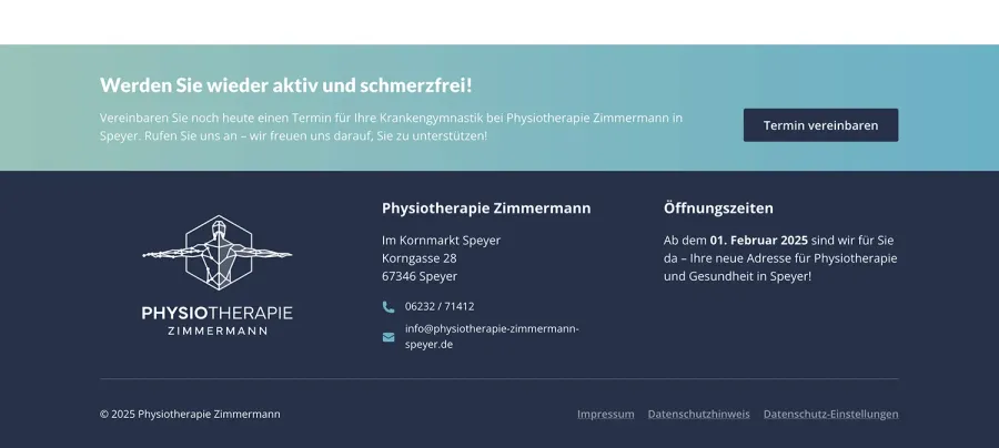 Webseite Physiotherapie Zimmermann