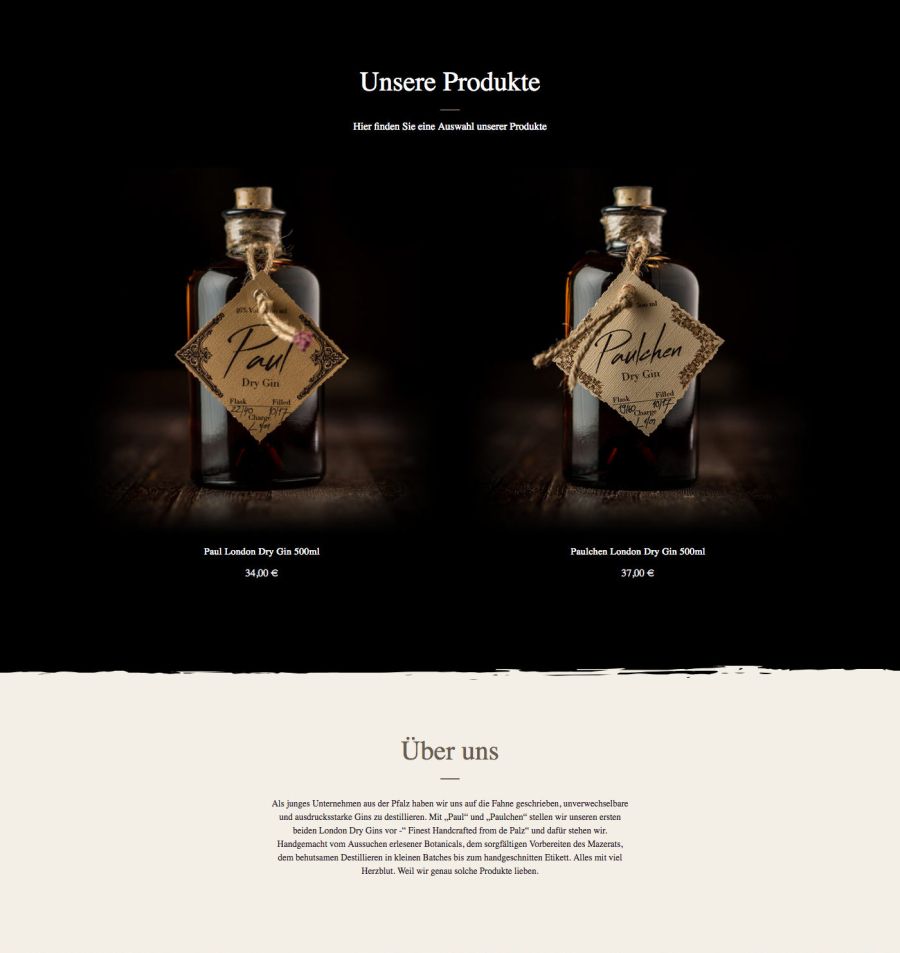 Webseite Paul Gin Handcrafted Gin