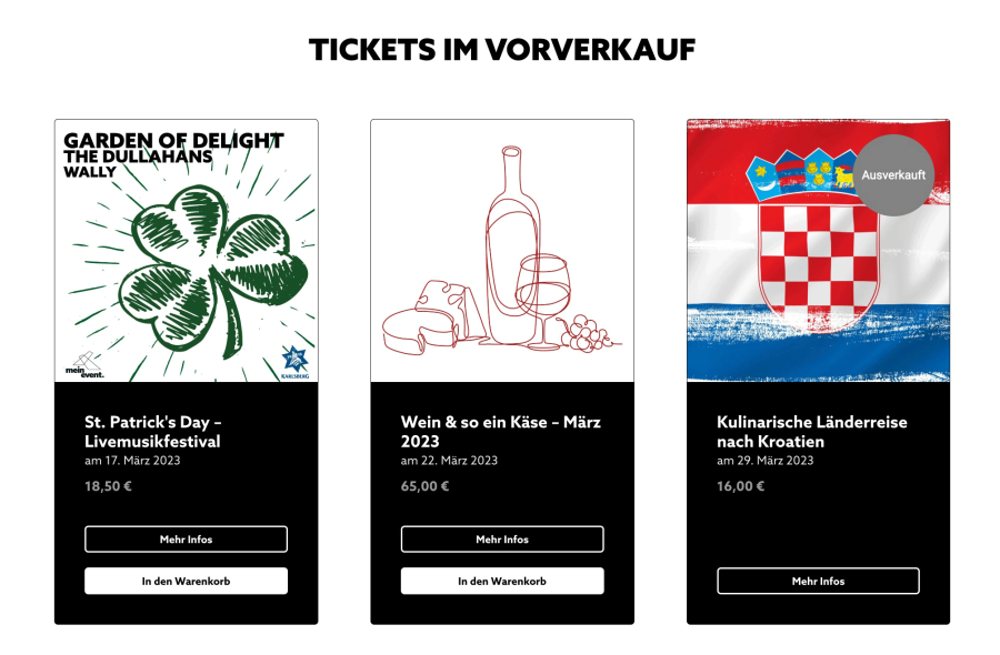 Webseite mein event shop