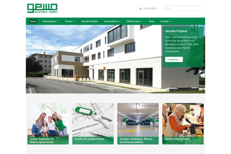 Webseite GEWO Wohnen / Leben