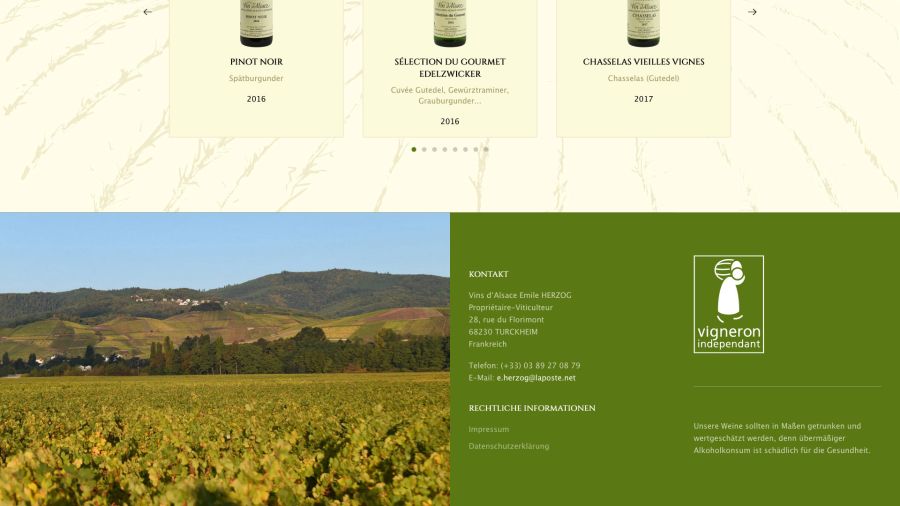 Webseite Vins d‘Alsace Emile Herzog