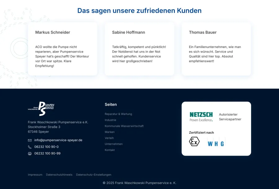Webseite Pumpenservice Speyer