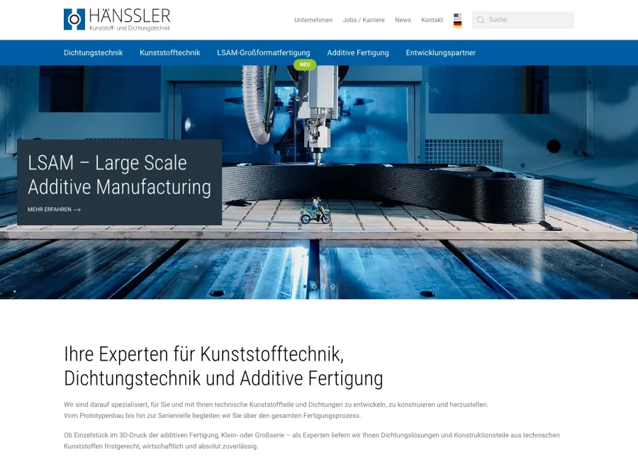 Webseite Hänssler Kunststoff & Dichtungstechnik