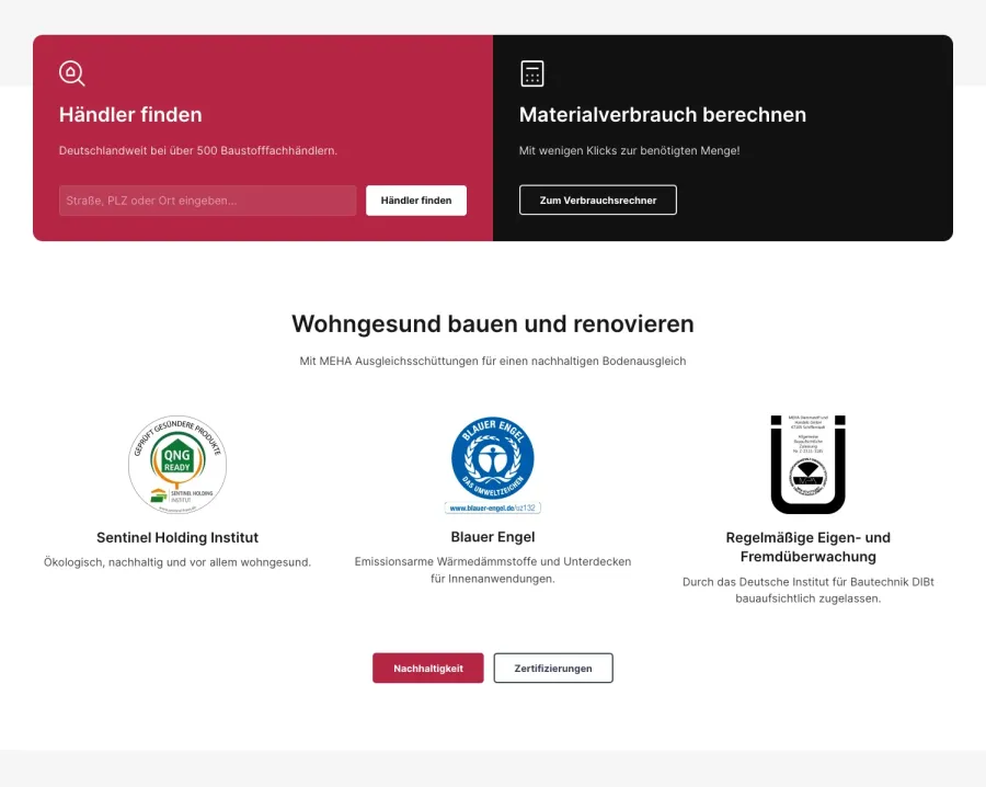 Webseite MEHA Dämm- und Ausgleichsschüttungen