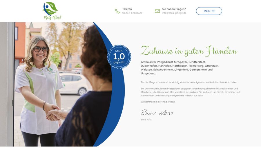 Webseite Pfalz-Pflege – Ihr ambulanter Pflegedienst