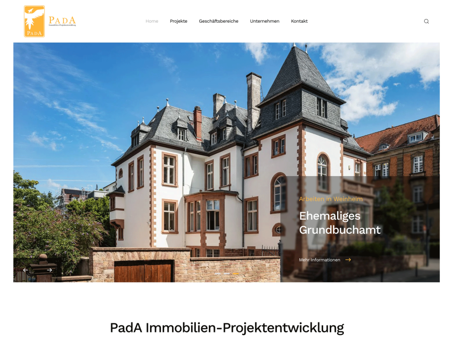 Webseite PadA Immobilien-Projektentwicklung