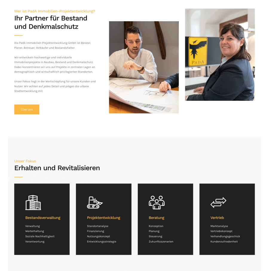 Webseite PadA Immobilien-Projektentwicklung