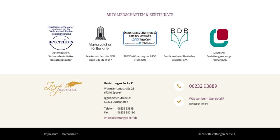 Webseite Bestattungen Zerf
