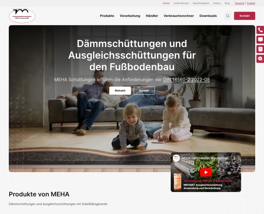 Webseite MEHA Dämm- und Ausgleichsschüttungen