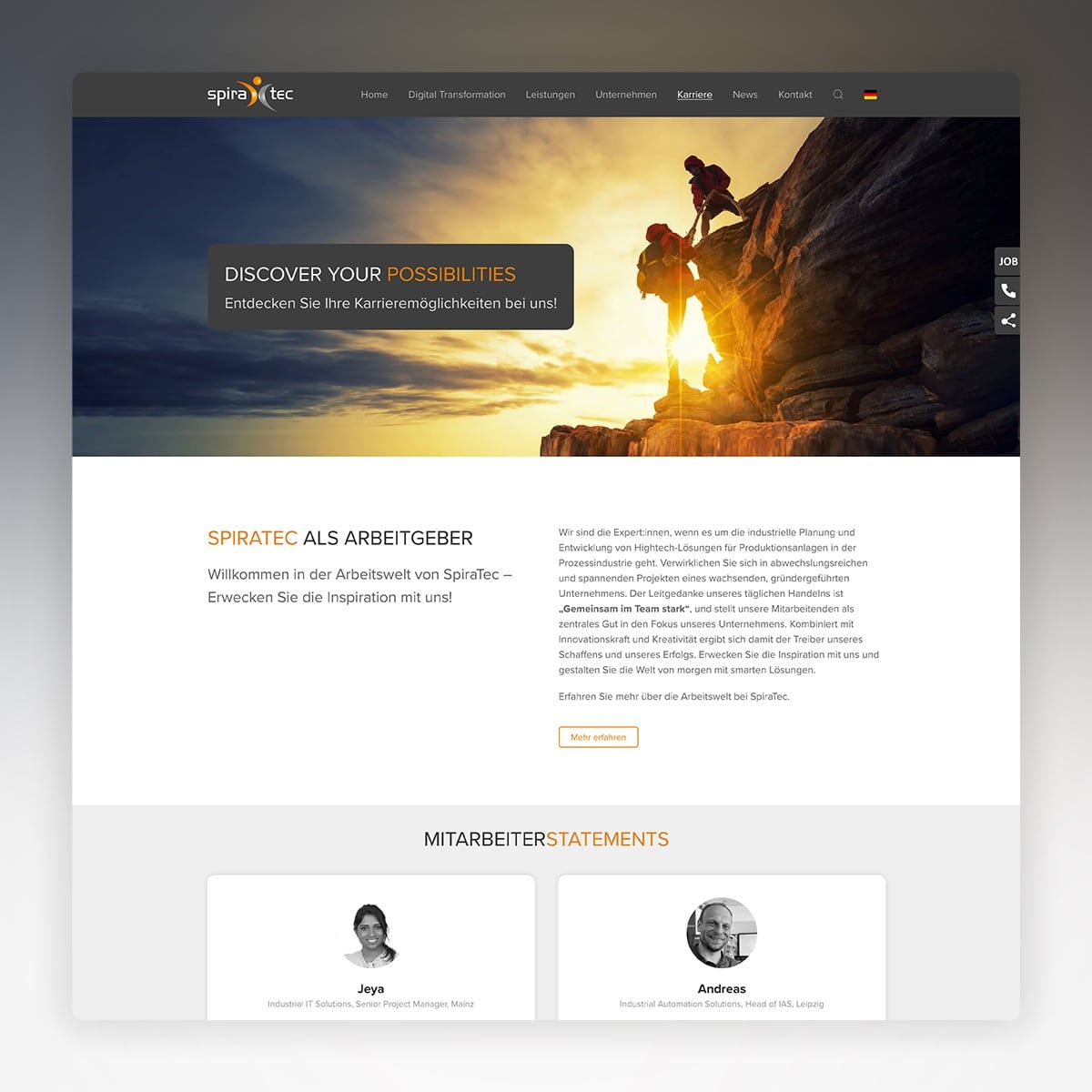 Website spiratec Karriereseite