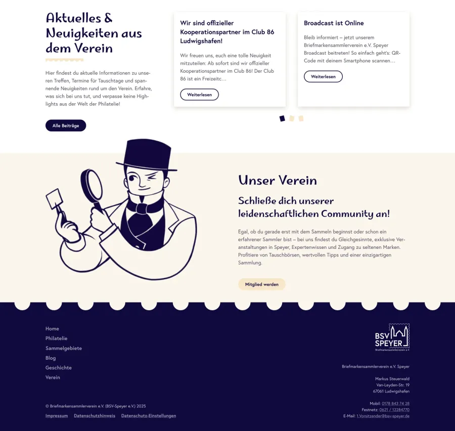 Webseite Briefmarkensammlerverein e.V. Speyer