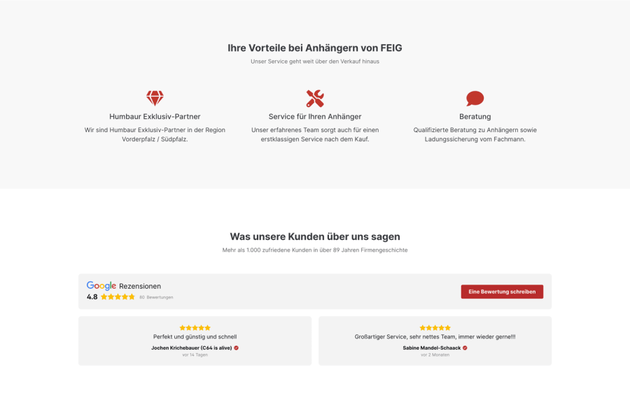 Webseite FEIG Anhänger Onlineshop