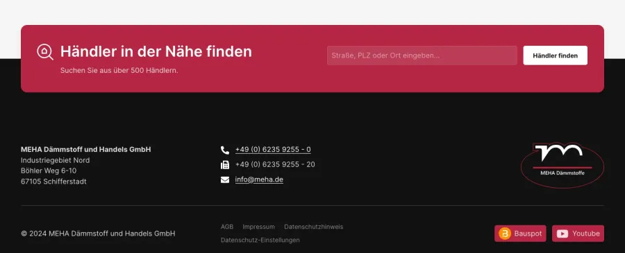 Webseite MEHA Dämm- und Ausgleichsschüttungen