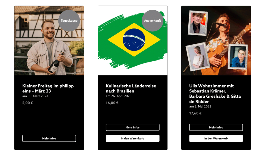 Webseite mein event shop