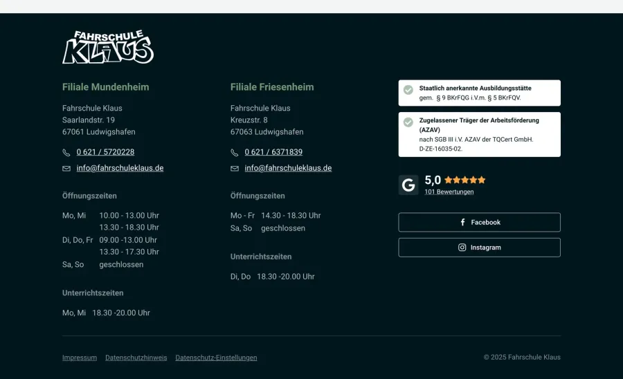 Webseite Fahrschule Klaus