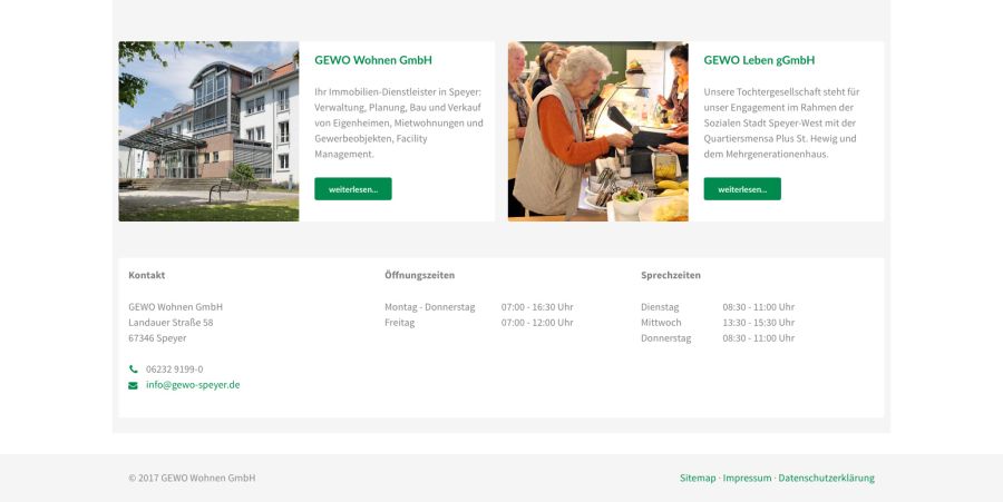 Webseite GEWO Wohnen / Leben