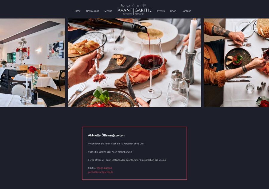 Webseite Avant Garthe Restaurant