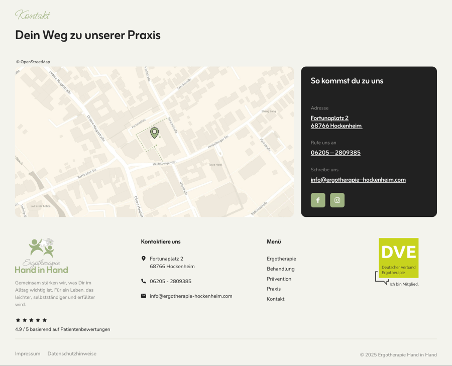 Webseite Ergotherapiepraxis Hand in Hand