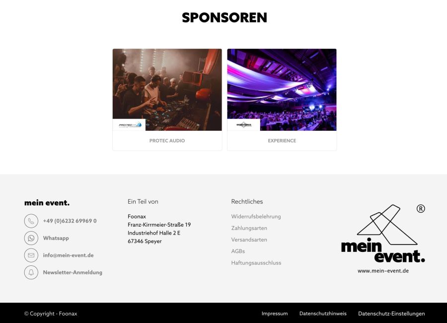 Webseite mein event shop