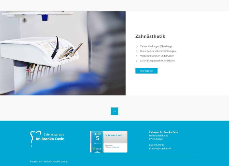 Webseite Zahnarztpraxis Dr. Cavic
