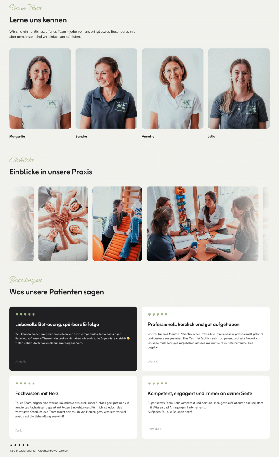 Webseite Ergotherapiepraxis Hand in Hand
