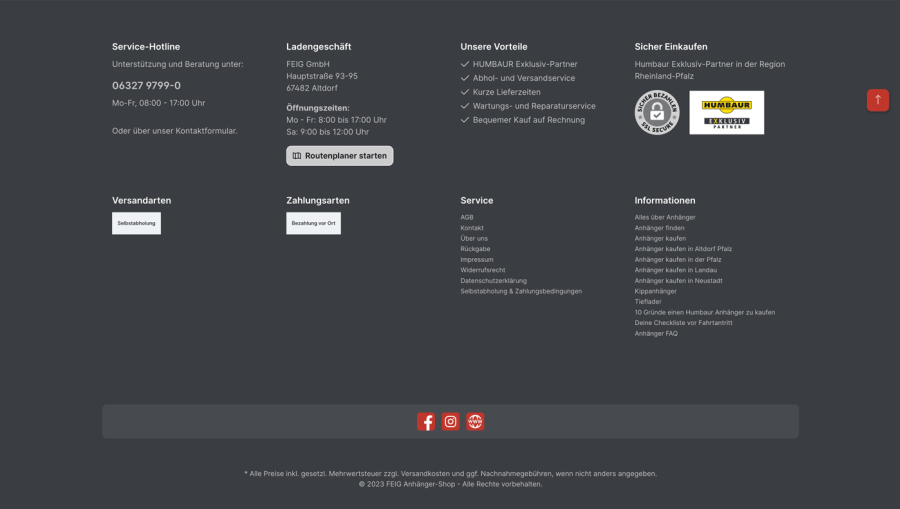Webseite FEIG Anhänger Onlineshop