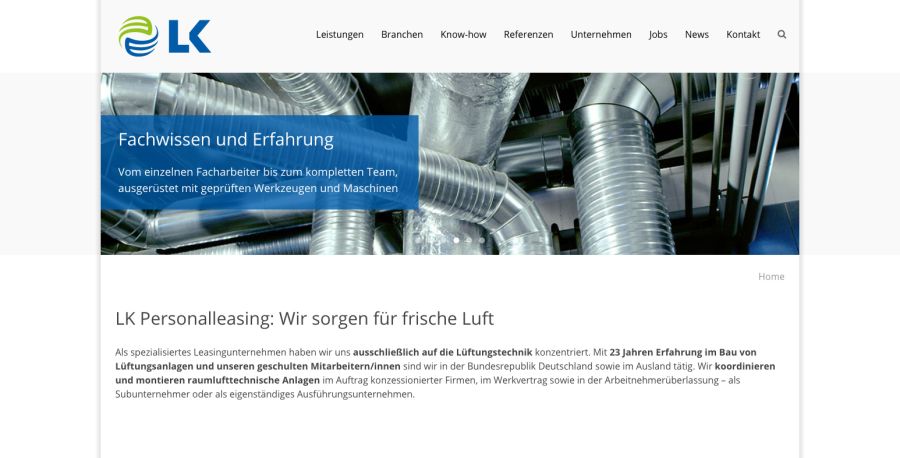 Webseite LK Lüftungsbau Personalleasing